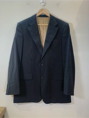 BOSS Hugo Boss Men's Navy Pinstripe Wool Blend Suit Jacket Blazer Size 50